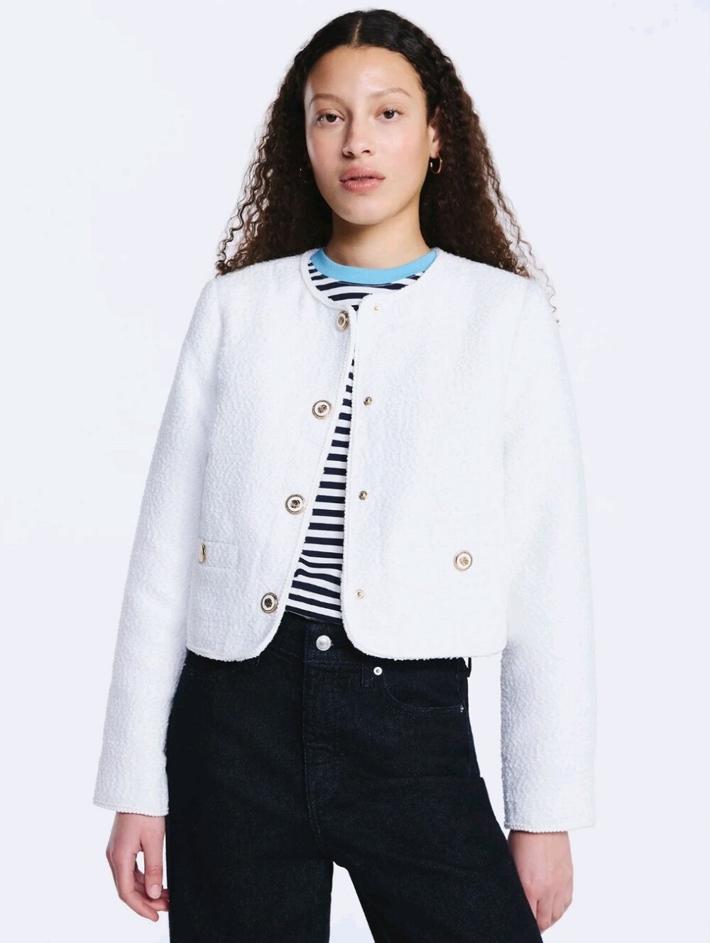 Free Assembly Women's and Womem's Plus Collarless Nubby Jacket with Long Sleeves